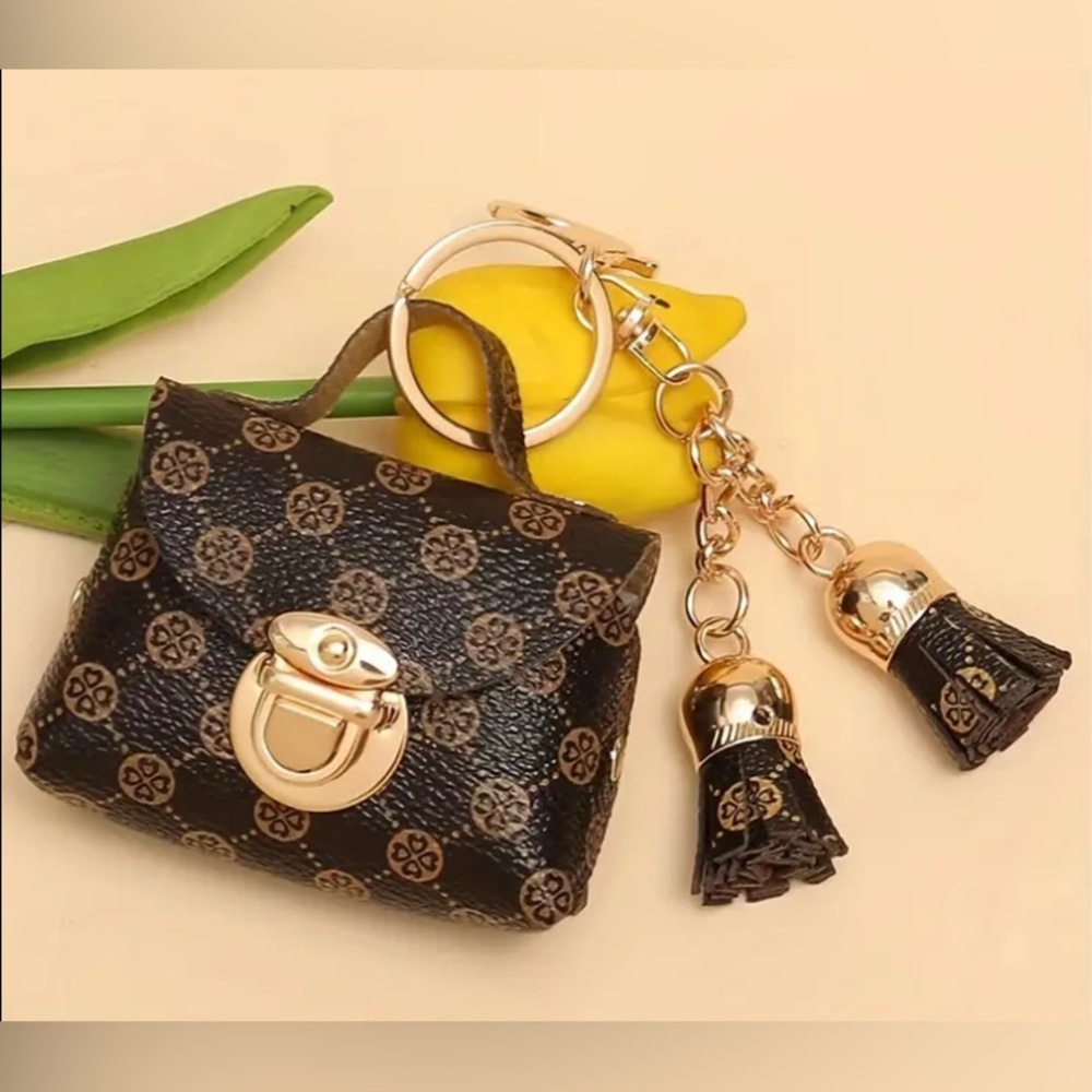 Brown & Gold Mini Purse Keychain/Bag Charm